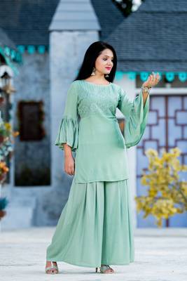 Green resham embroidery rayon salwar 4