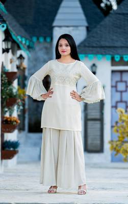 Cream resham embroidery rayon salwar 1