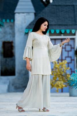 Cream resham embroidery rayon salwar 4
