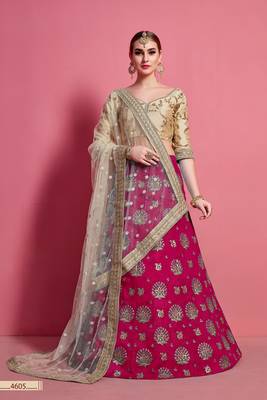 Rani-pink embroidered silk semi stitched lehenga 1