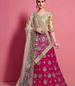 Rani-pink embroidered silk semi stitched lehenga