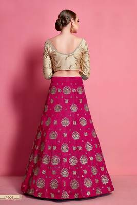 Rani-pink embroidered silk semi stitched lehenga 2