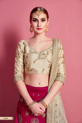 Rani-pink embroidered silk semi stitched lehenga 4