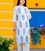 White block print cotton salwar
