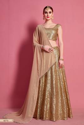 Beige embroidered silk semi stitched lehenga 1