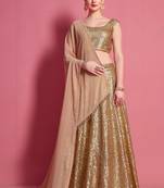 Beige embroidered silk semi stitched lehenga