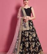 Black embroidered silk semi stitched lehenga