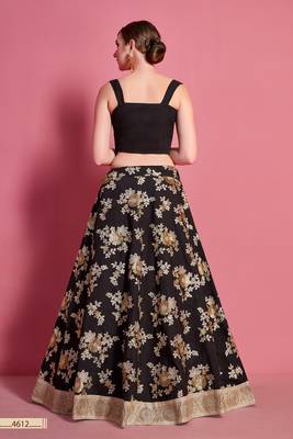 Black embroidered silk semi stitched lehenga 3