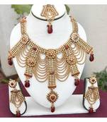 Crystal Red Gold Ethnic Indian Bridal Necklace Set