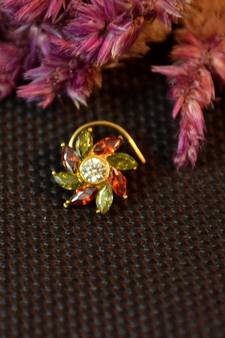Designer stone studded premium gold plated diamond nose-ring or nose pin