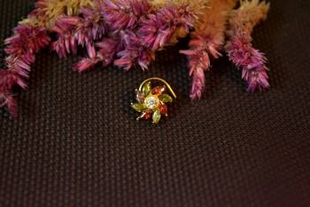 Designer stone studded premium gold plated diamond nose-ring or nose pin 3