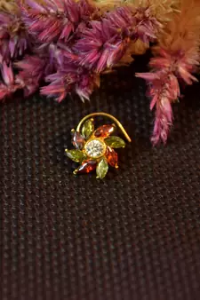 Designer stone studded premium gold plated diamond nose-ring or nose pin