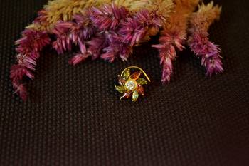 Designer stone studded premium gold plated diamond nose-ring or nose pin 3