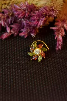 Designer stone studded premium gold plated diamond nose-ring or nose pin