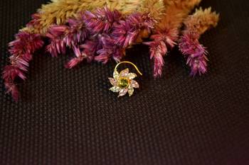 Designer stone studded premium gold plated diamond nose-ring or nose pin 1