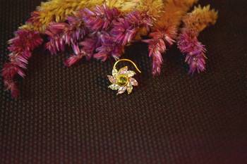 Designer stone studded premium gold plated diamond nose-ring or nose pin 2