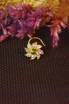 Designer stone studded premium gold plated diamond nose-ring or nose pin