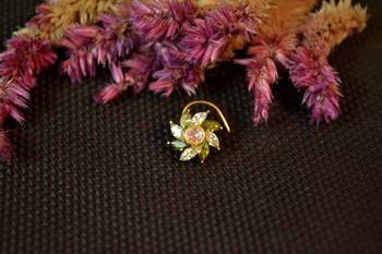 Designer stone studded premium gold plated diamond nose-ring or nose pin 1