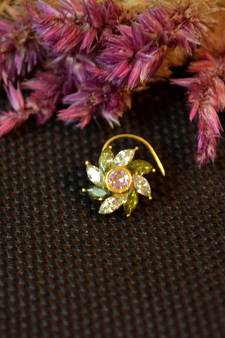 Designer stone studded premium gold plated diamond nose-ring or nose pin