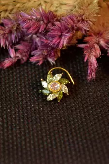 Designer stone studded premium gold plated diamond nose-ring or nose pin