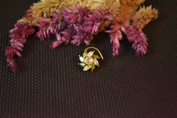 Designer stone studded premium gold plated diamond nose-ring or nose pin 3