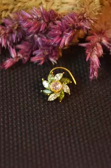 Designer stone studded premium gold plated diamond nose-ring or nose pin