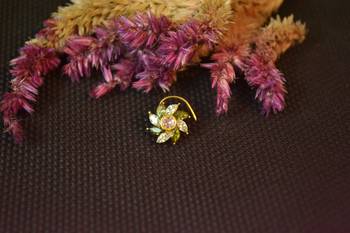 Designer stone studded premium gold plated diamond nose-ring or nose pin 4