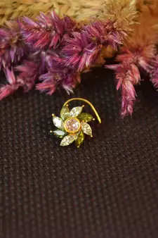Designer stone studded premium gold plated diamond nose-ring or nose pin