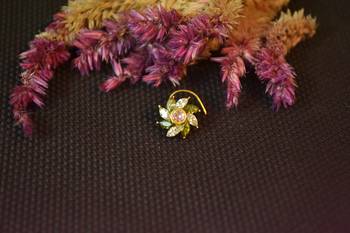 Designer stone studded premium gold plated diamond nose-ring or nose pin 5