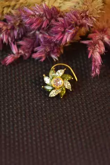 Designer stone studded premium gold plated diamond nose-ring or nose pin