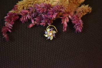 Designer stone studded premium gold plated diamond nose-ring or nose pin 1