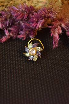 Designer stone studded premium gold plated diamond nose-ring or nose pin
