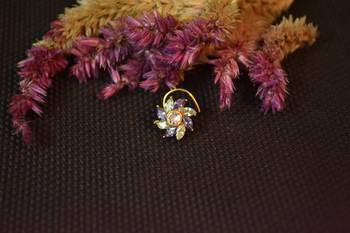 Designer stone studded premium gold plated diamond nose-ring or nose pin 2