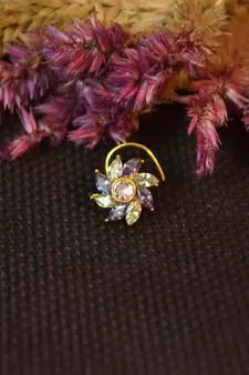 Designer stone studded premium gold plated diamond nose-ring or nose pin