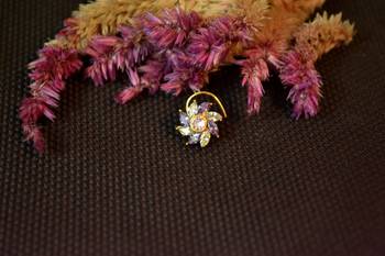 Designer stone studded premium gold plated diamond nose-ring or nose pin 3