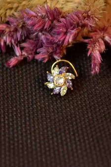 Designer stone studded premium gold plated diamond nose-ring or nose pin