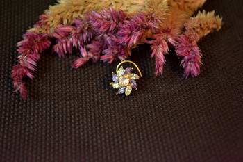 Designer stone studded premium gold plated diamond nose-ring or nose pin 4