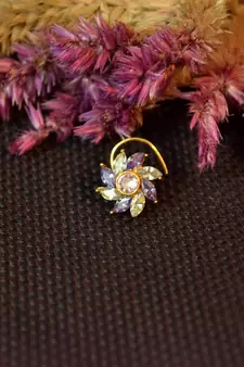 Designer stone studded premium gold plated diamond nose-ring or nose pin