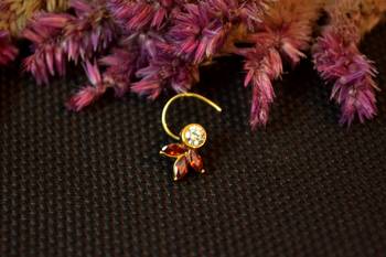 Designer stone studded premium gold plated diamond nose-ring or nose pin 1
