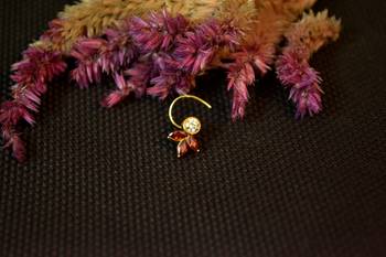 Designer stone studded premium gold plated diamond nose-ring or nose pin 2
