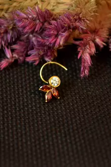 Designer stone studded premium gold plated diamond nose-ring or nose pin