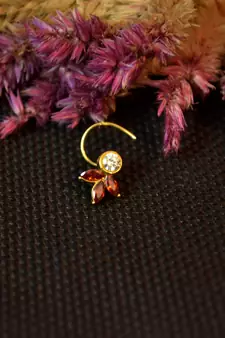Designer stone studded premium gold plated diamond nose-ring or nose pin