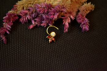 Designer stone studded premium gold plated diamond nose-ring or nose pin 4