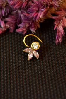 Designer stone studded premium gold plated diamond nose-ring or nose pin