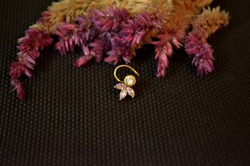 Designer stone studded premium gold plated diamond nose-ring or nose pin 2