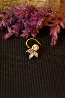 Designer stone studded premium gold plated diamond nose-ring or nose pin