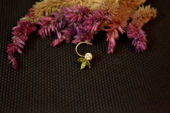 Designer stone studded premium gold plated diamond nose-ring or nose pin 1
