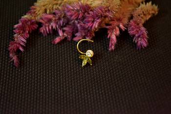 Designer stone studded premium gold plated diamond nose-ring or nose pin 2