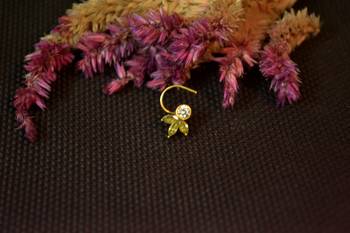 Designer stone studded premium gold plated diamond nose-ring or nose pin 3
