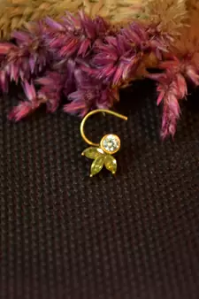 Designer stone studded premium gold plated diamond nose-ring or nose pin